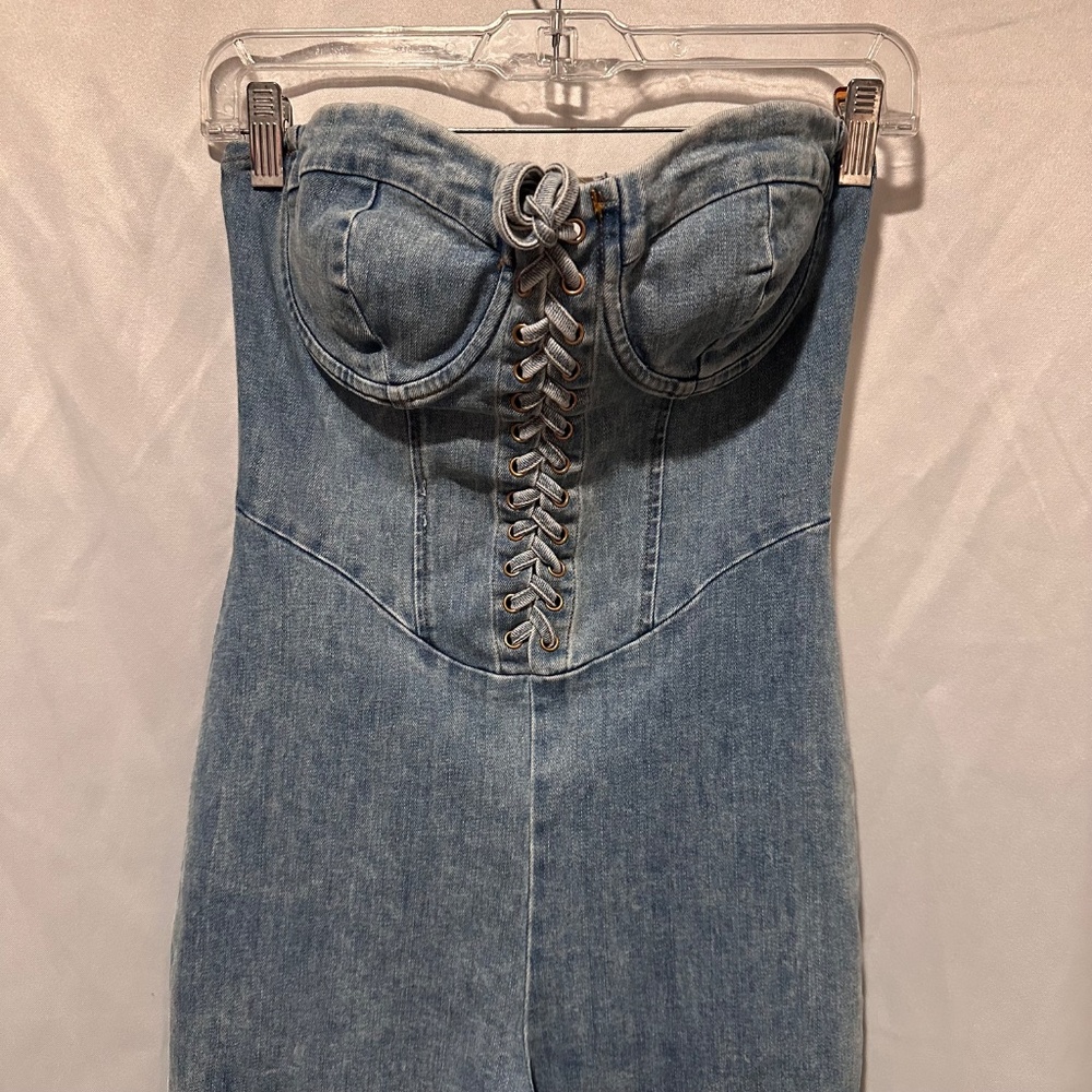 Denim Corset Bustier Jump Suit Size Small - Picture 2 of 6